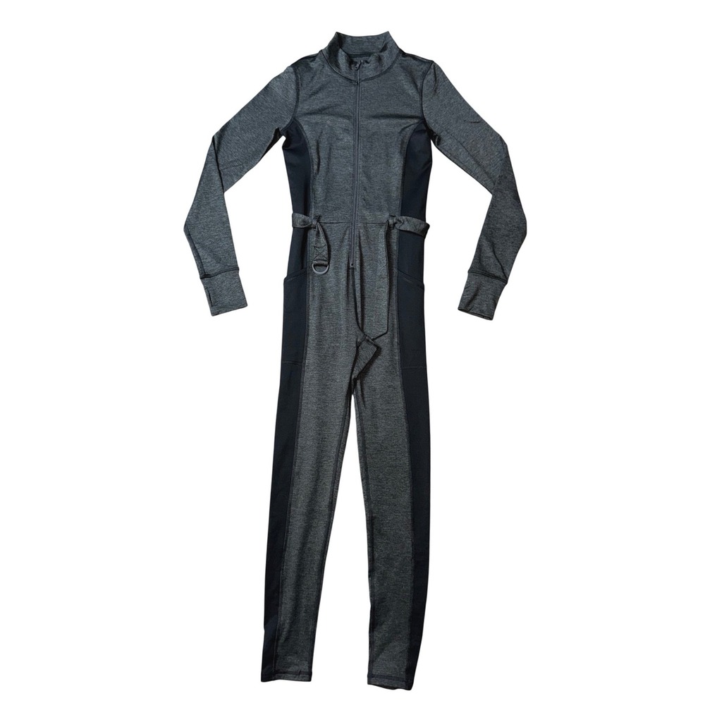 OFFLINE by Aerie Chillside Heathered Gray Black Belted Half Zip Jumpsuit Small